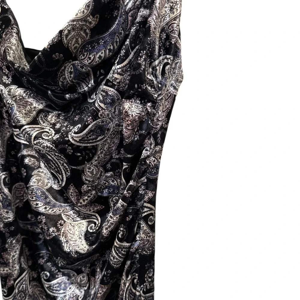 Laundry by Shelli‎ Segal Velvet Paisley Cowl Neck Sheath Dress Black Silver 8